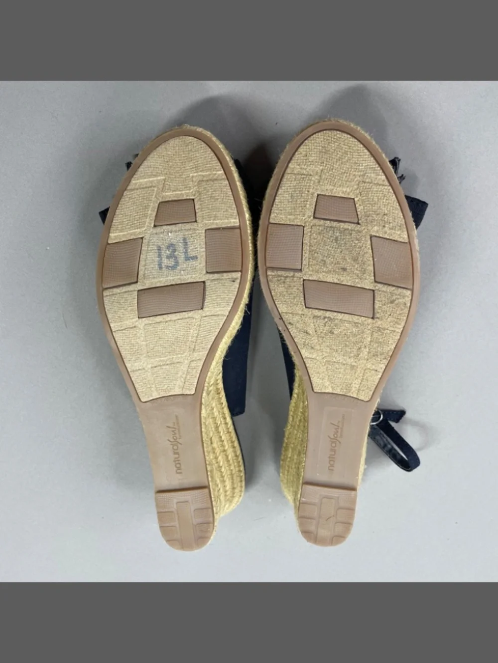 Naturalizer Shoes Womens 9.5 blue brown jute natural sole Brigette jute wedge